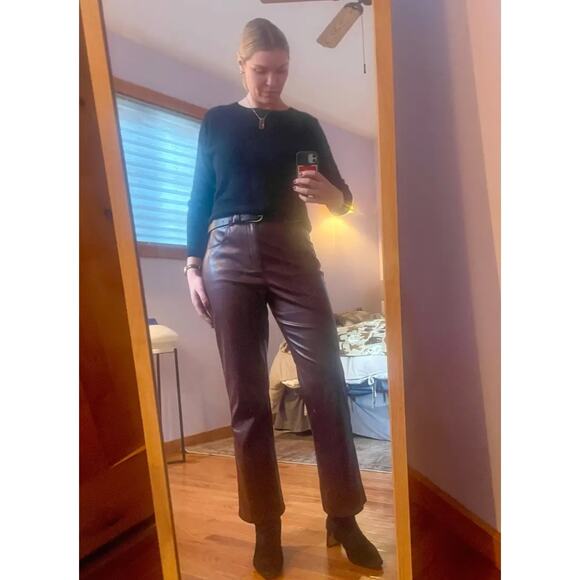 Marissa Webb Faux Leather Kick-Flare Trousers Pants Burgundy High Rise Sz 6 - Picture 6 of 16